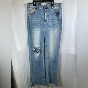 Risen High Rise Distressed Wide Flare Jean in Vintage Wash Sz 1XL
